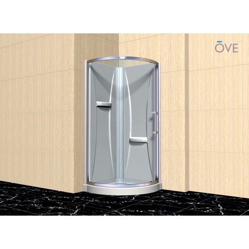 Ebern Designs Harta 34" x 76" Round Sliding Shower enclosure with Base